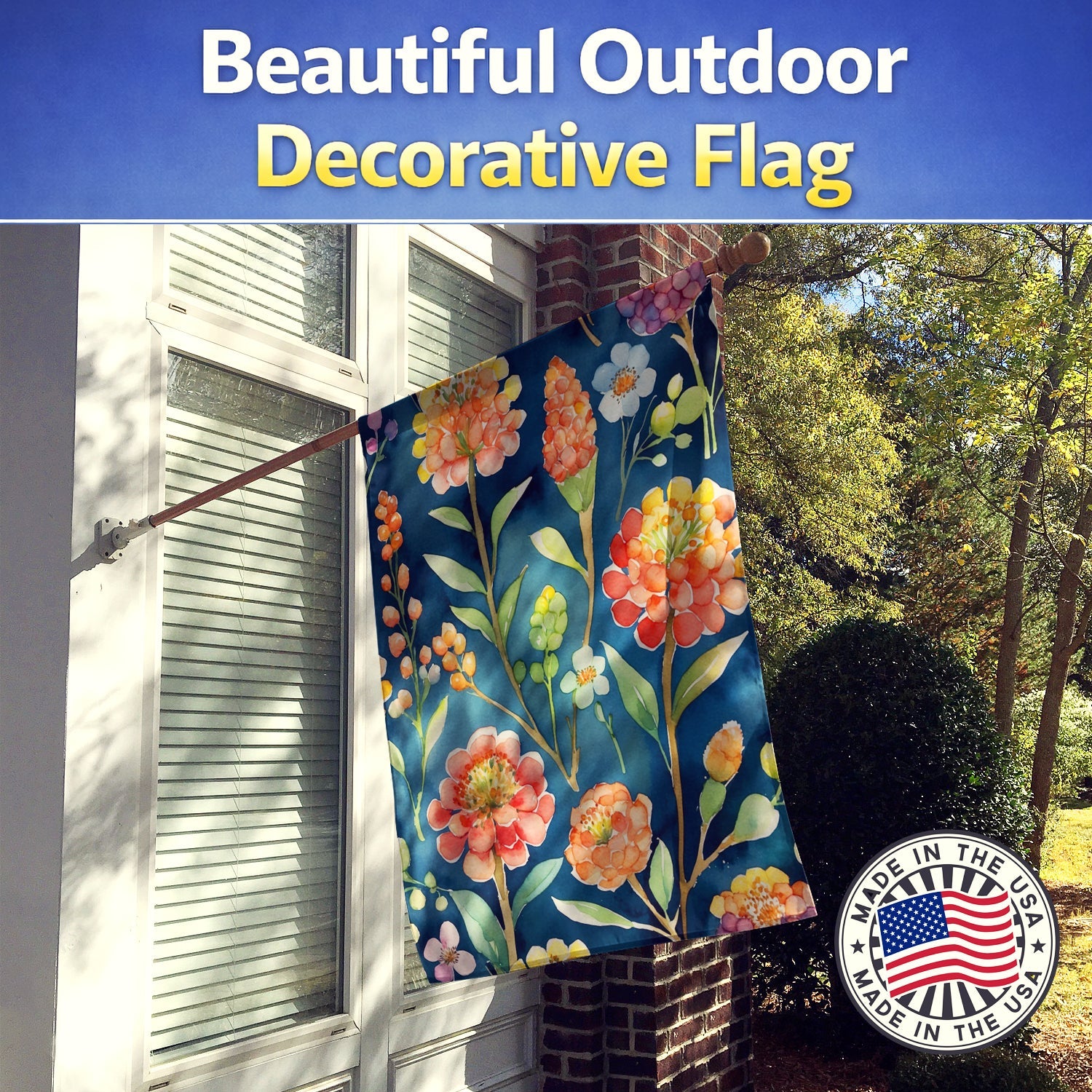 Brunia Flowers House Flag 28x40 Porch Sleeve Pole Decorative Outside Yard Banner Artwork Wall Hanging, Polyester
