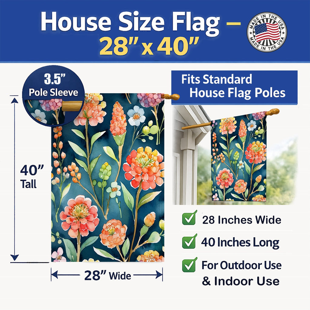 Brunia Flowers House Flag 28x40 Porch Sleeve Pole Decorative Outside Yard Banner Artwork Wall Hanging, Polyester
