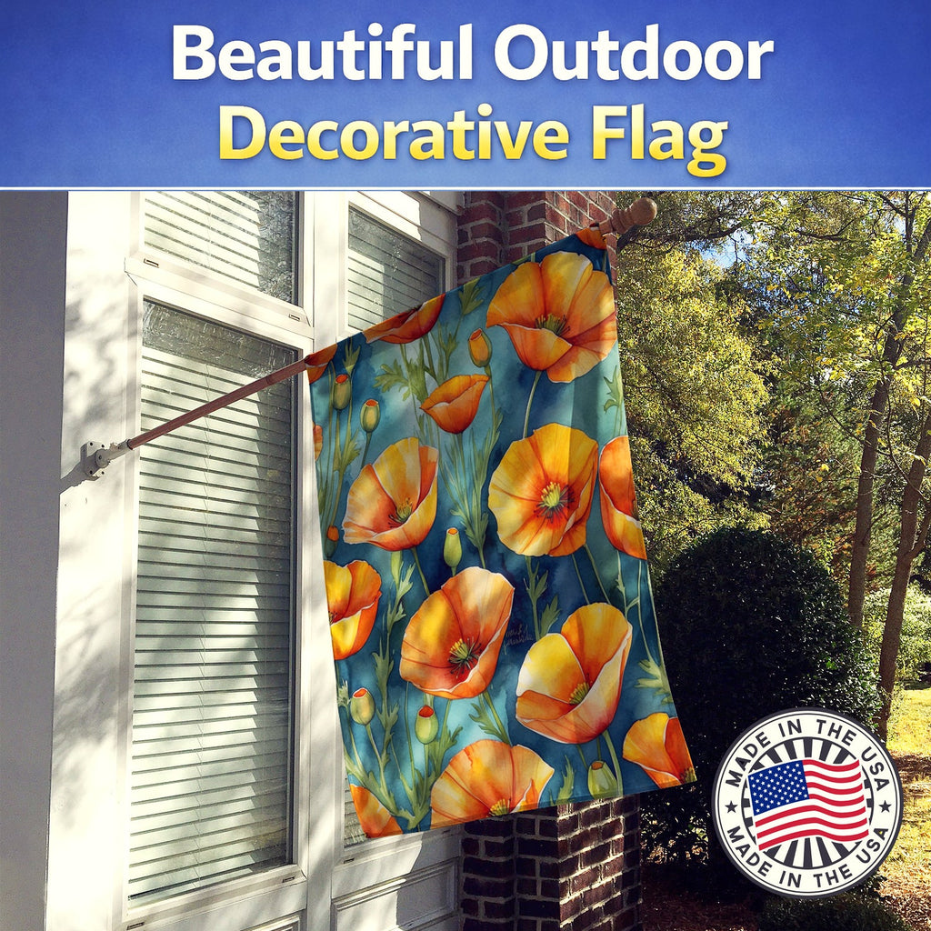California Poppies House Flag 28x40 Porch Sleeve Pole Decorative Outside Yard Banner Artwork Wall Hanging, Polyester