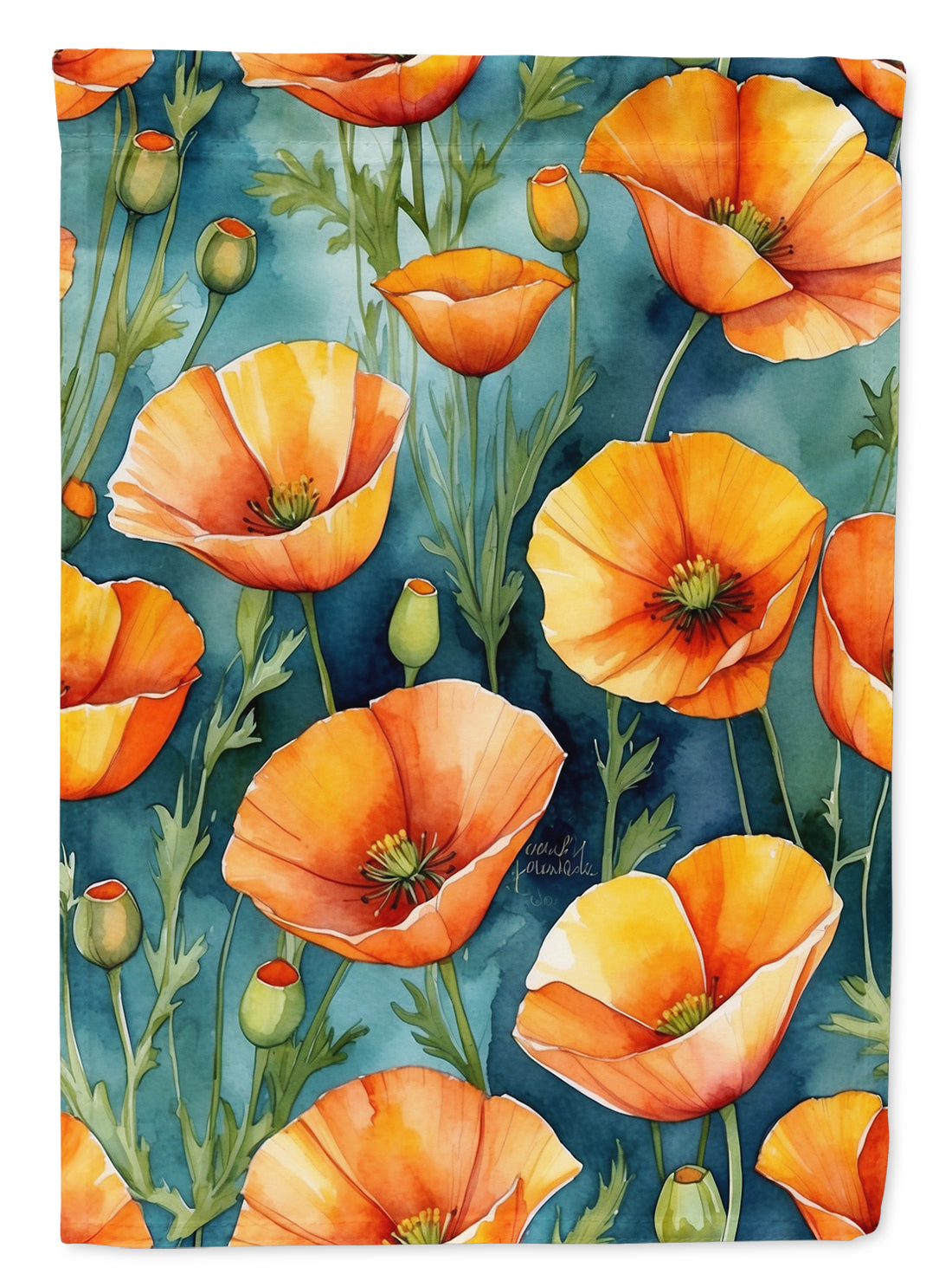 California Poppies House Flag 28x40 Porch Sleeve Pole Decorative Outside Yard Banner Artwork Wall Hanging, Polyester