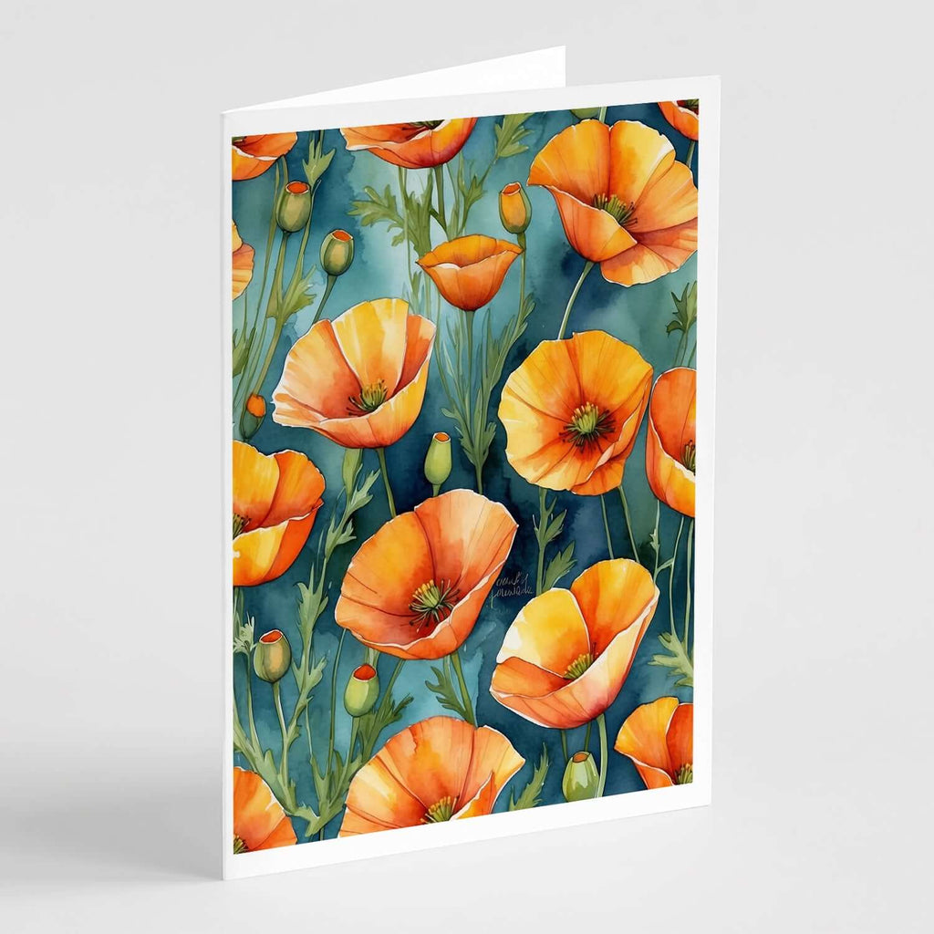 California Poppies Greeting Cards Pack of 8 Blank Cards with Envelopes Whimsical A7 Size 5x7