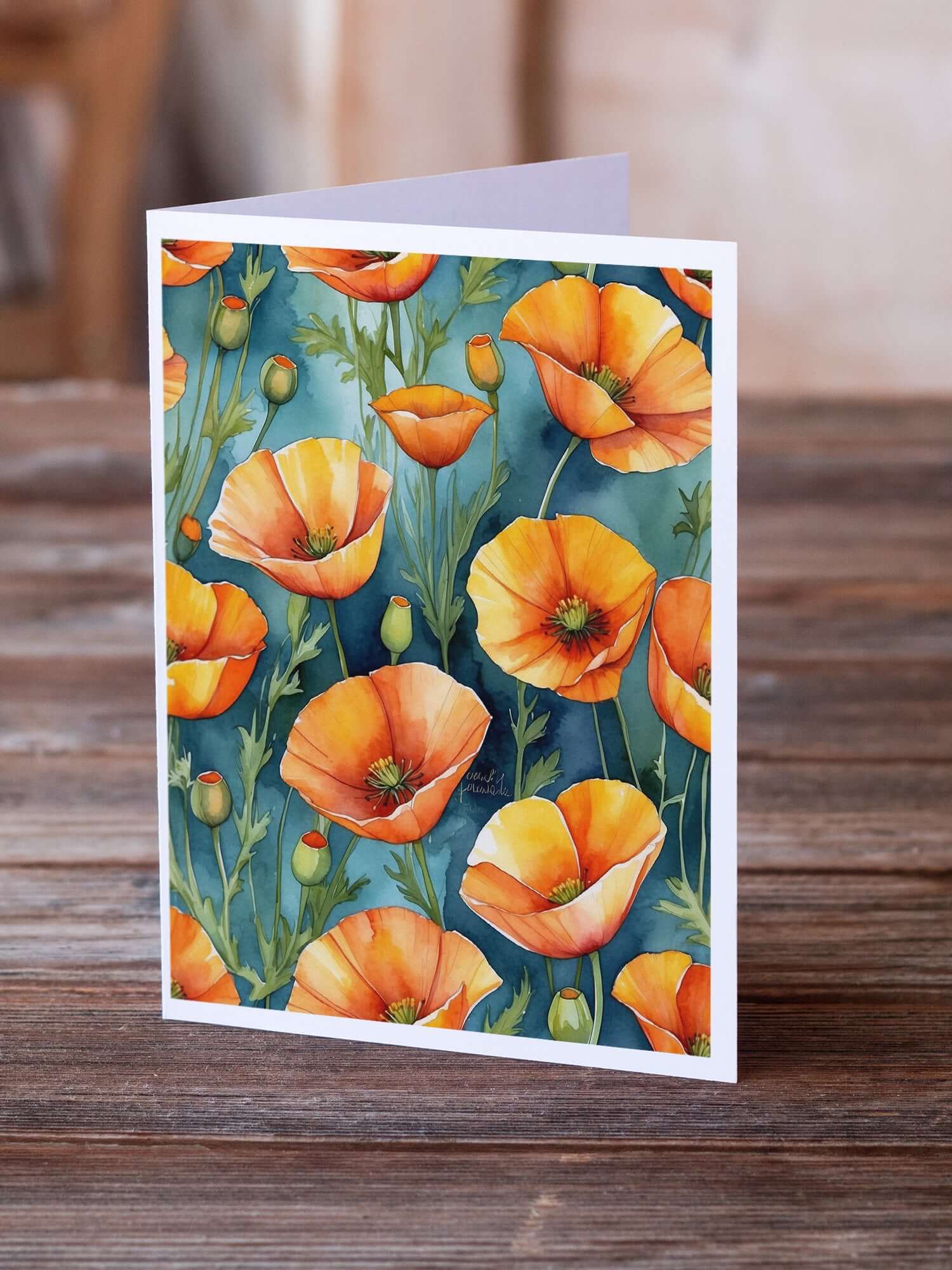 California Poppies Greeting Cards Pack of 8 Blank Cards with Envelopes Whimsical A7 Size 5x7