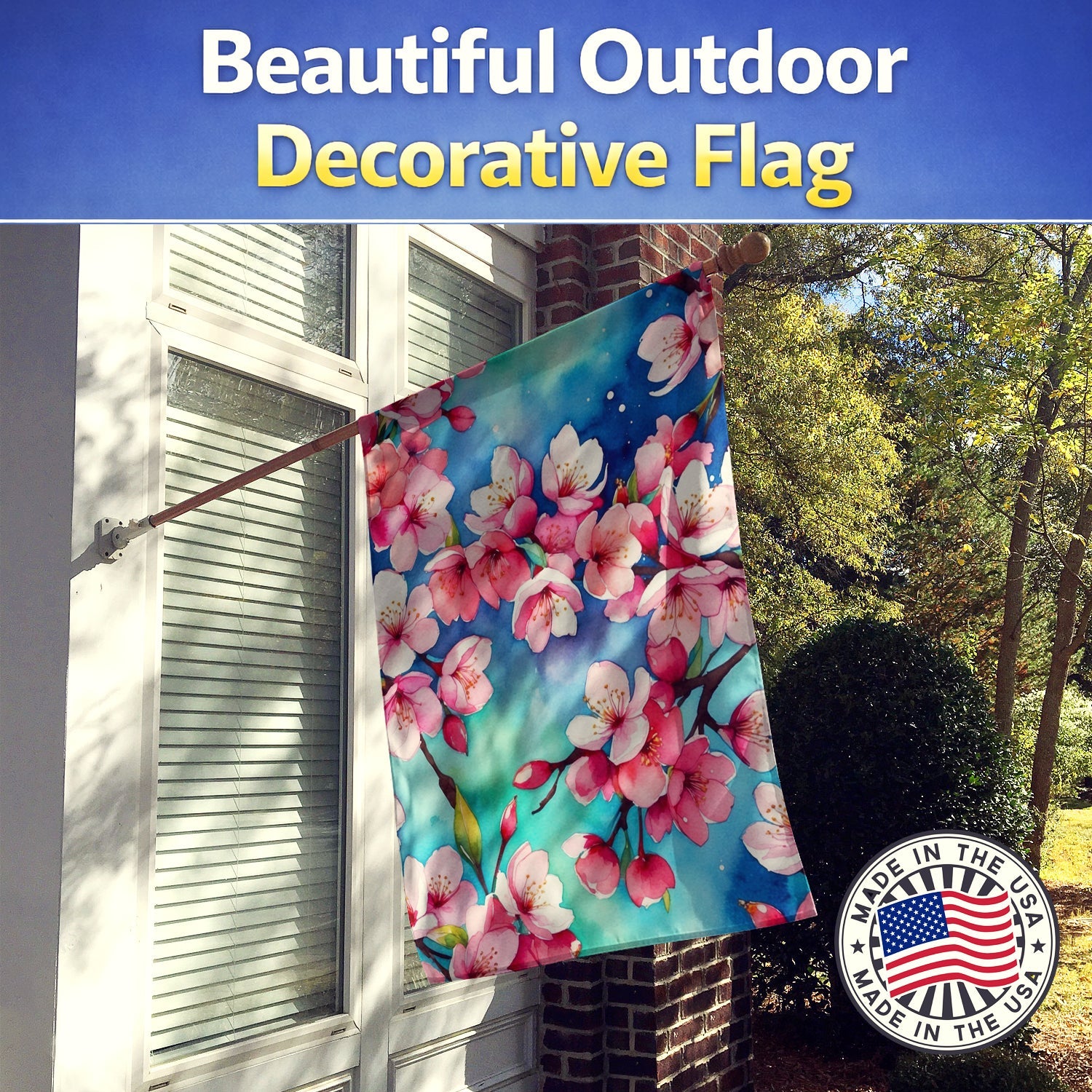 Cherry Blossoms House Flag 28x40 Porch Sleeve Pole Decorative Outside Yard Banner Artwork Wall Hanging, Polyester