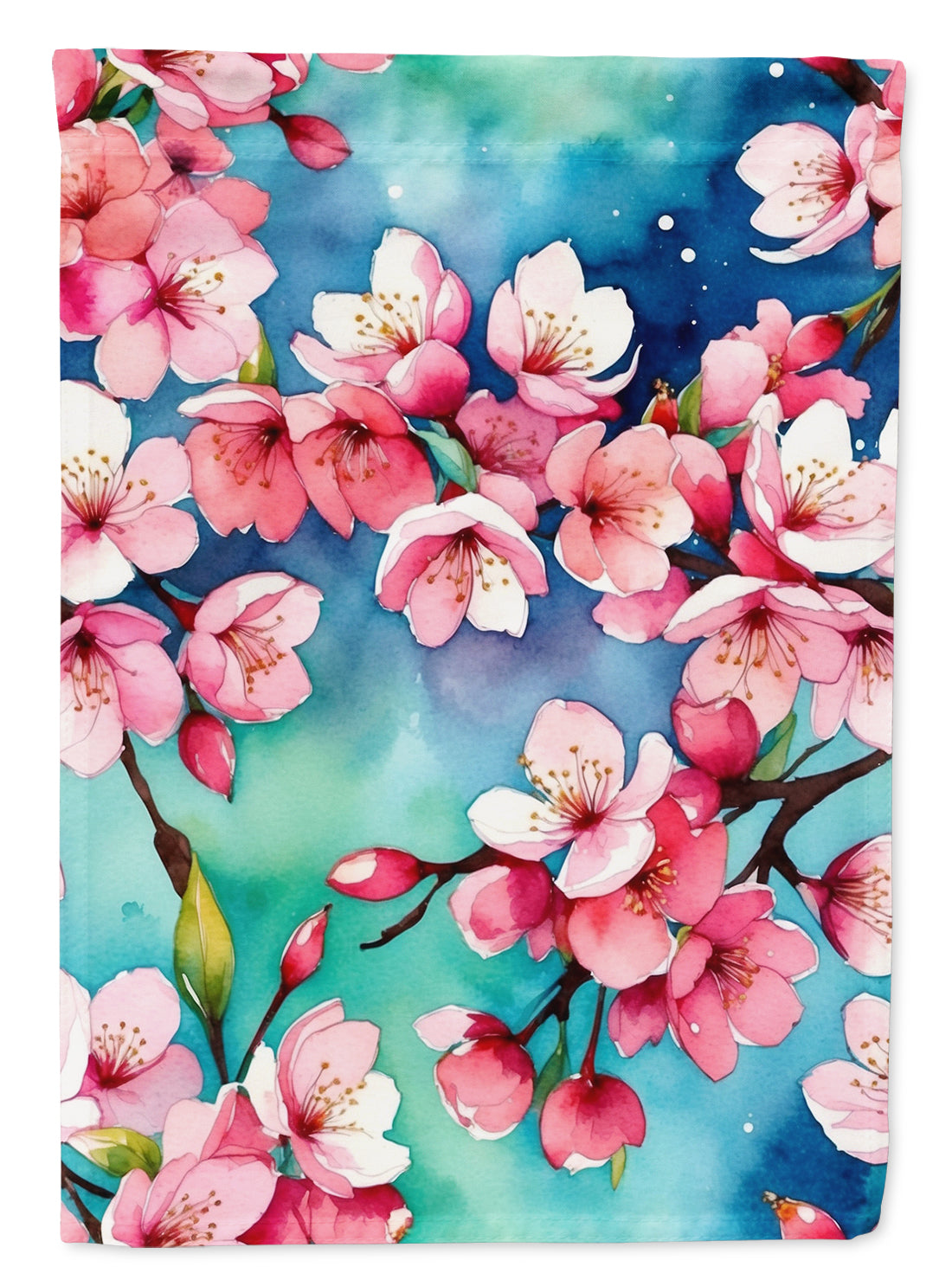 Cherry Blossoms House Flag 28x40 Porch Sleeve Pole Decorative Outside Yard Banner Artwork Wall Hanging, Polyester