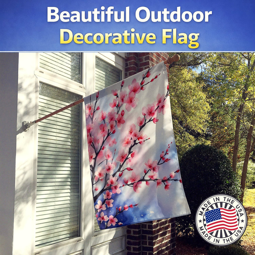 Cherry Blossoms House Flag 28x40 Porch Sleeve Pole Decorative Outside Yard Banner Artwork Wall Hanging, Polyester
