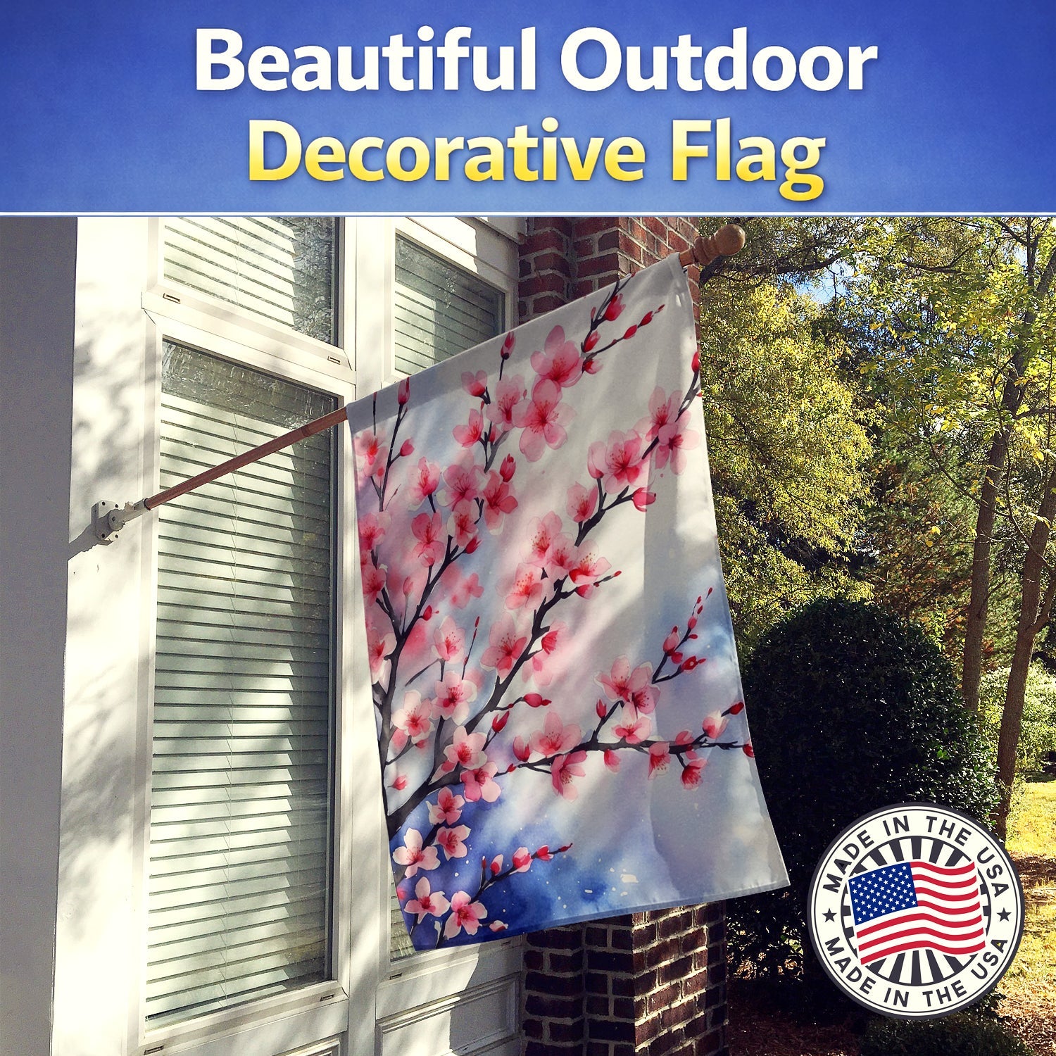 Cherry Blossoms House Flag 28x40 Porch Sleeve Pole Decorative Outside Yard Banner Artwork Wall Hanging, Polyester