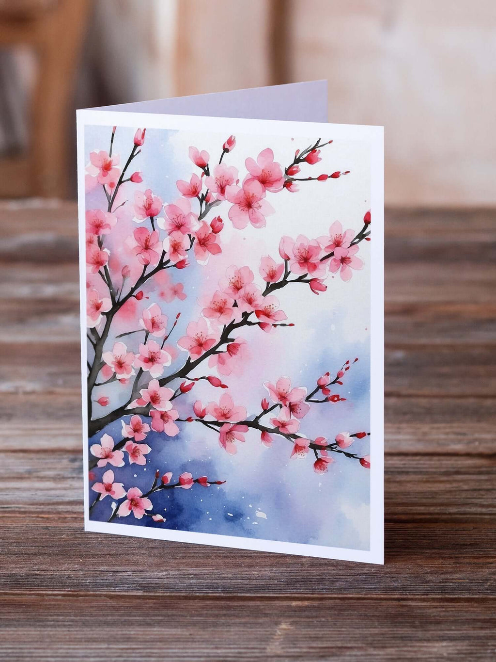 Cherry Blossoms Greeting Cards Pack of 8 Blank Cards with Envelopes Whimsical A7 Size 5x7