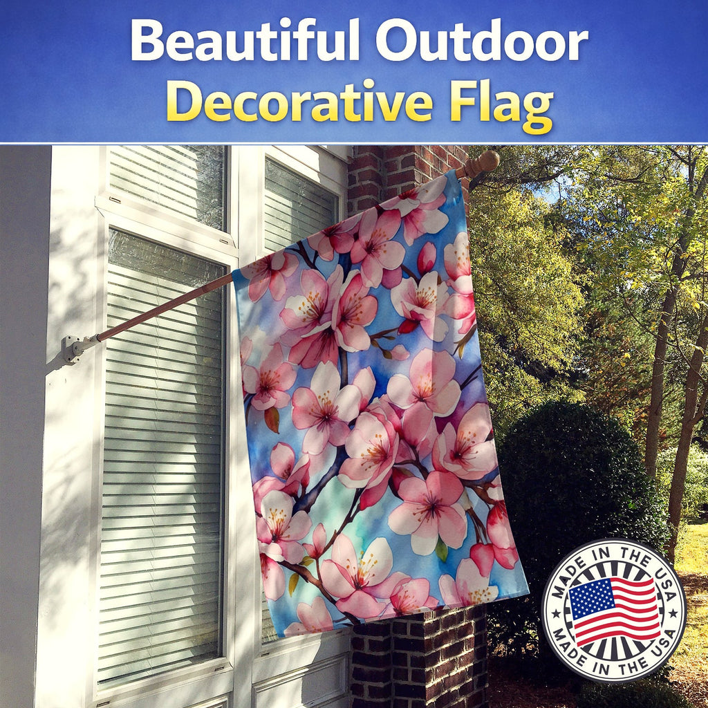 Cherry Blossoms House Flag 28x40 Porch Sleeve Pole Decorative Outside Yard Banner Artwork Wall Hanging, Polyester