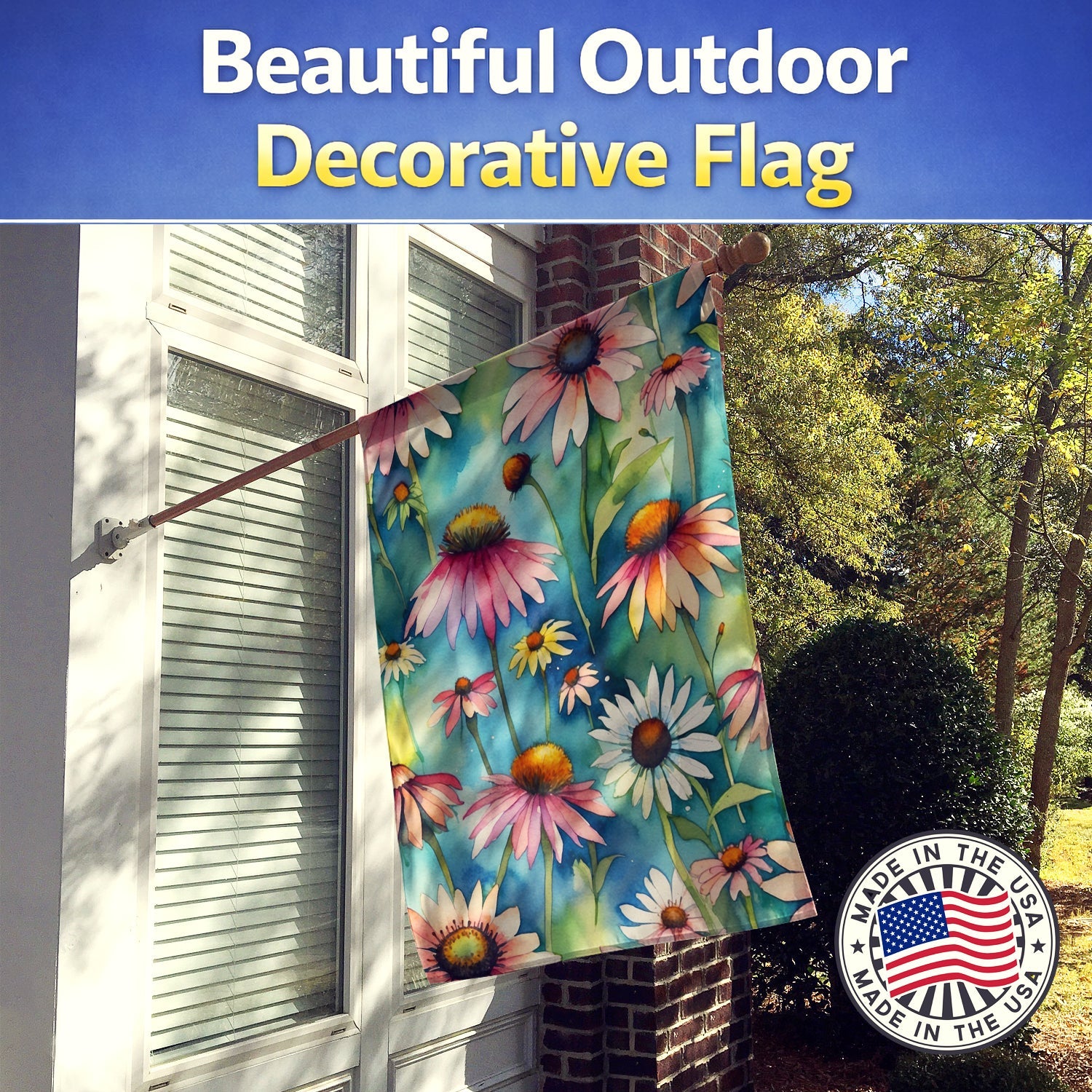 Coneflowers House Flag 28x40 Porch Sleeve Pole Decorative Outside Yard Banner Artwork Wall Hanging, Polyester