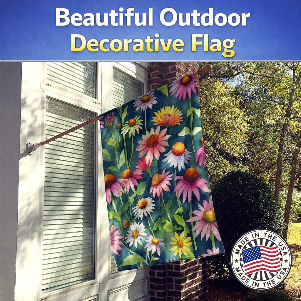 Coneflowers House Flag 28x40 Porch Sleeve Pole Decorative Outside Yard Banner Artwork Wall Hanging, Polyester