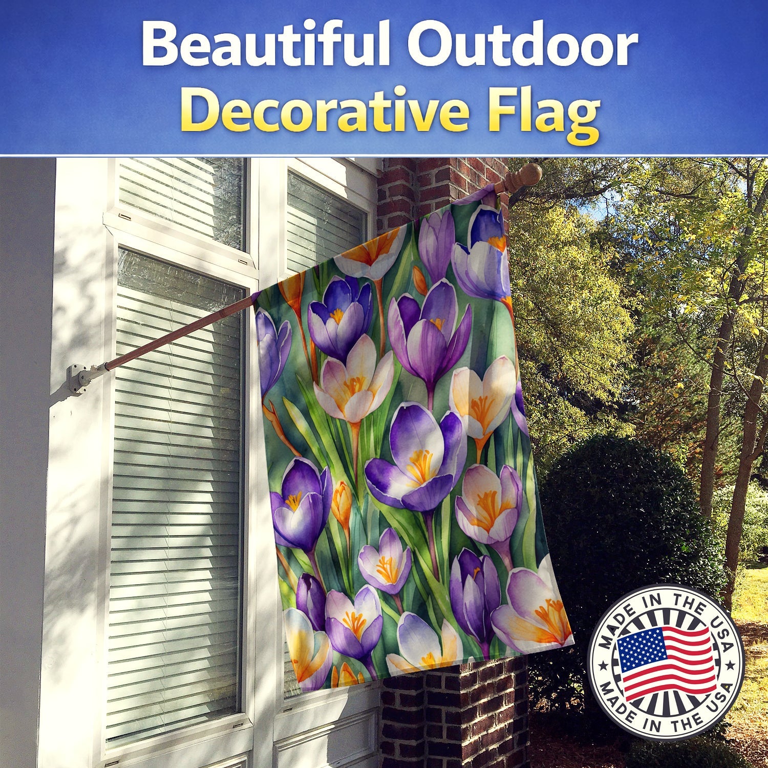 Crocus Flowers House Flag 28x40 Porch Sleeve Pole Decorative Outside Yard Banner Artwork Wall Hanging, Polyester