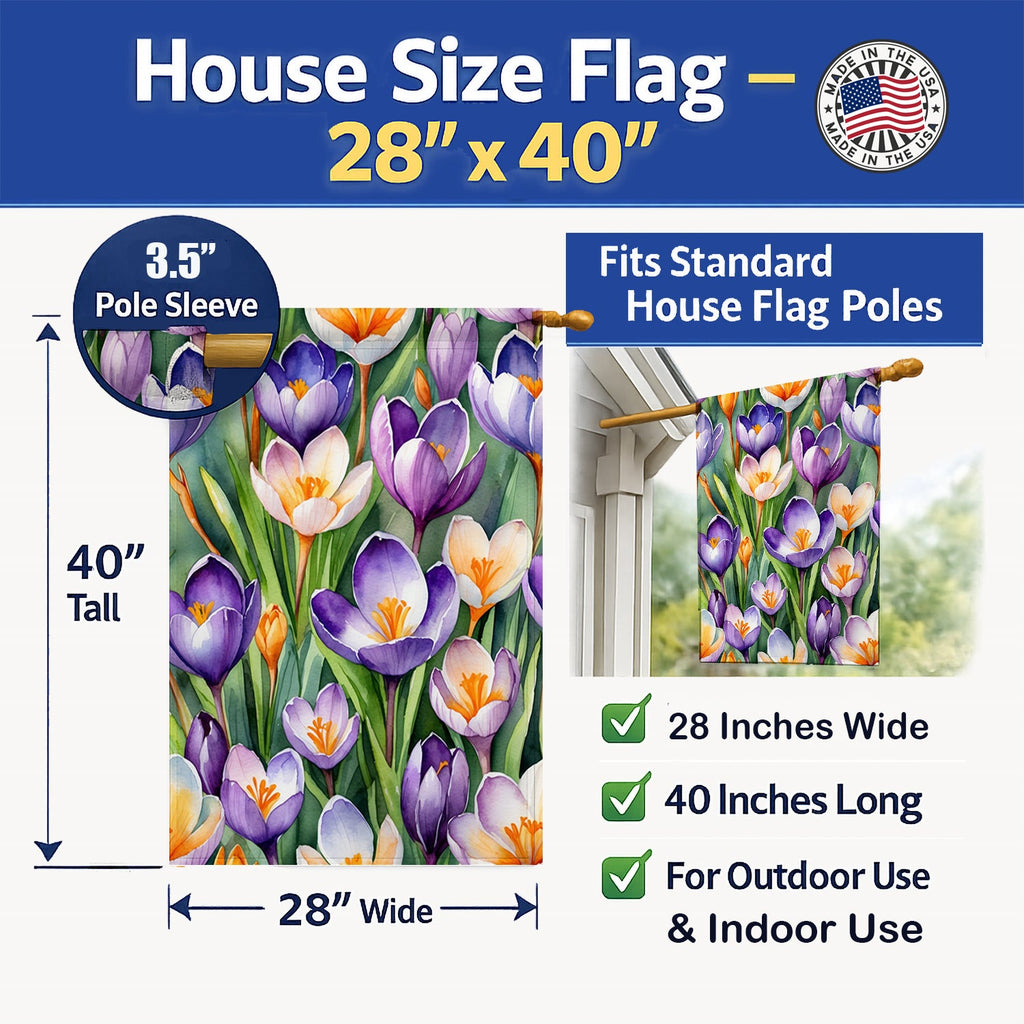 Crocus Flowers House Flag 28x40 Porch Sleeve Pole Decorative Outside Yard Banner Artwork Wall Hanging, Polyester