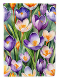 Crocus Flowers House Flag 28x40 Porch Sleeve Pole Decorative Outside Yard Banner Artwork Wall Hanging, Polyester