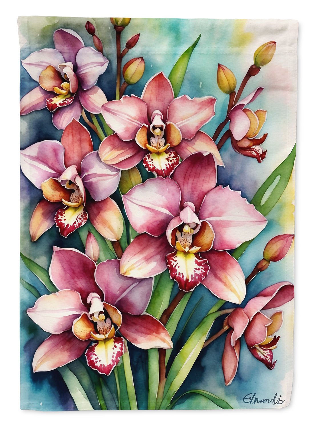 Cymbidium Orchids House Flag 28x40 Porch Sleeve Pole Decorative Outside Yard Banner Artwork Wall Hanging, Polyester