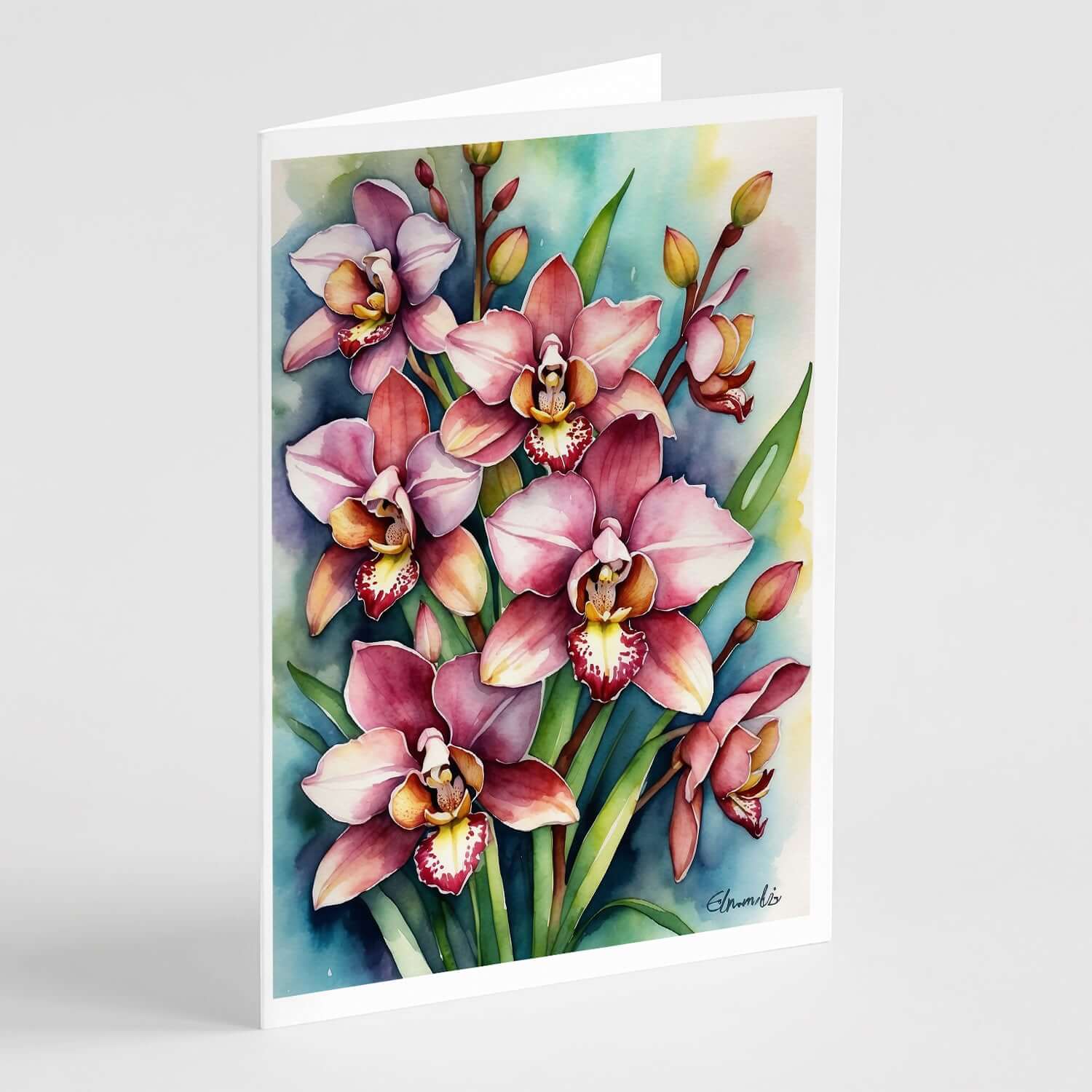 Cymbidium Orchids Greeting Cards Pack of 8 Blank Cards with Envelopes Whimsical A7 Size 5x7
