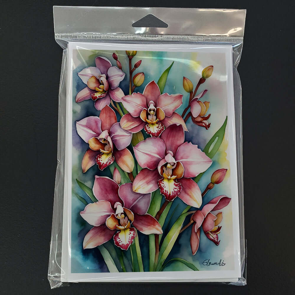 Cymbidium Orchids Greeting Cards Pack of 8 Blank Cards with Envelopes Whimsical A7 Size 5x7