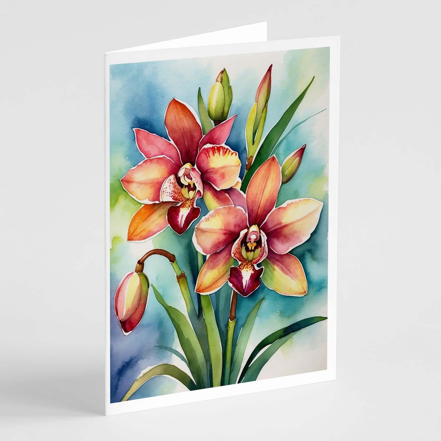 Cymbidium Orchids Greeting Cards Pack of 8 Blank Cards with Envelopes Whimsical A7 Size 5x7