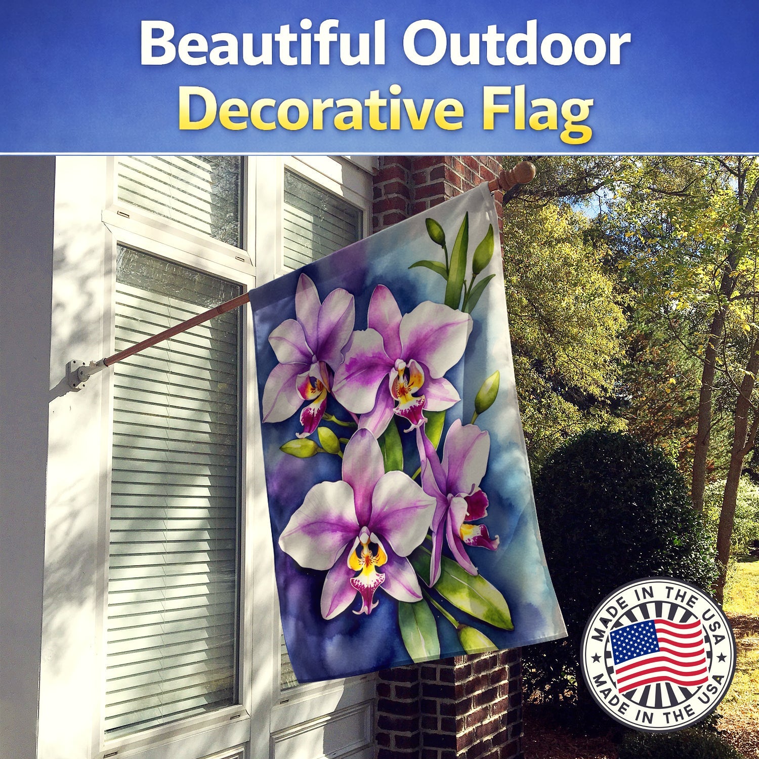 Dendrobium Orchids House Flag 28x40 Porch Sleeve Pole Decorative Outside Yard Banner Artwork Wall Hanging, Polyester