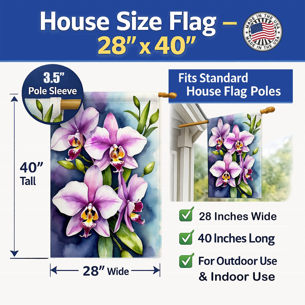 Dendrobium Orchids House Flag 28x40 Porch Sleeve Pole Decorative Outside Yard Banner Artwork Wall Hanging, Polyester