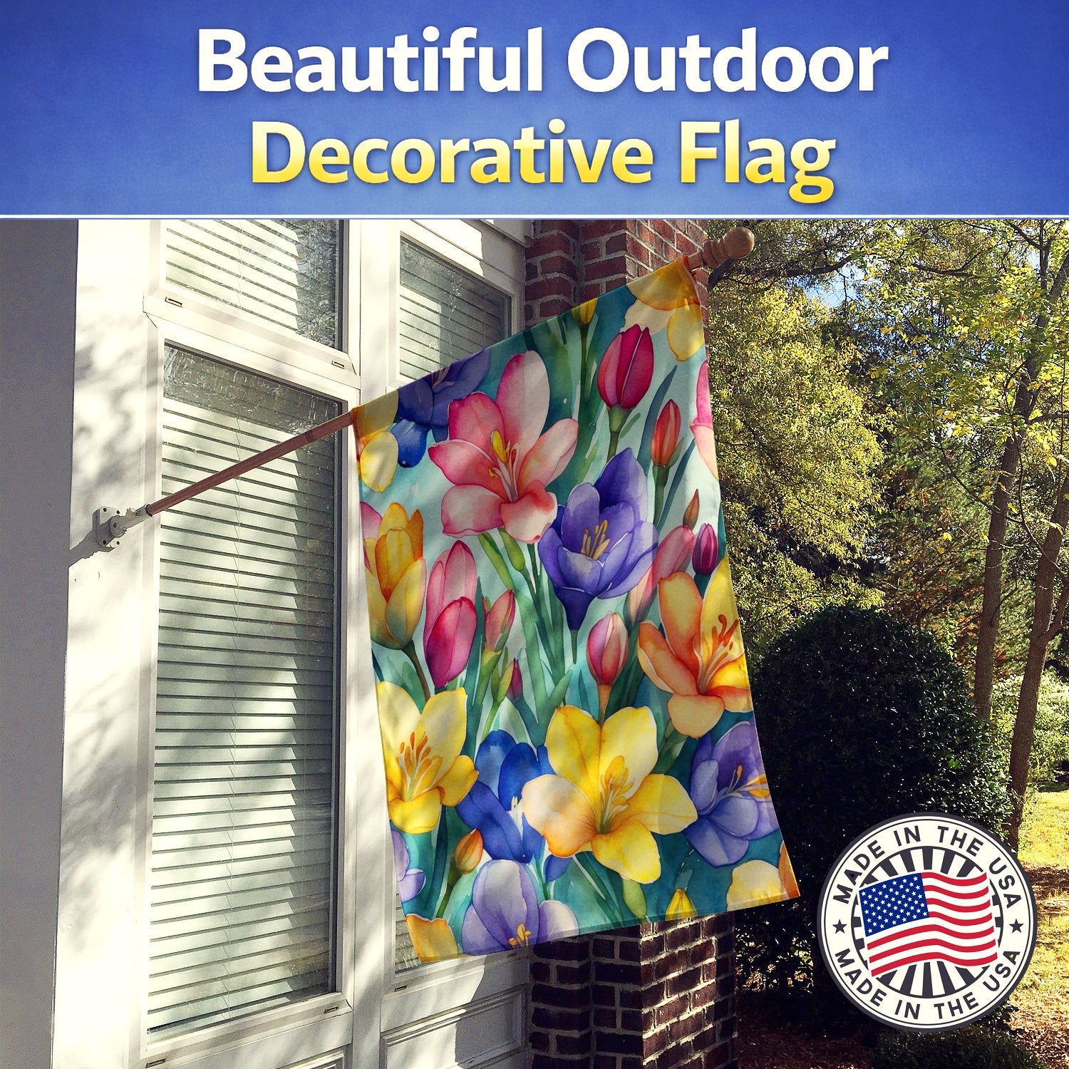 Freesia Flowers House Flag 28x40 Porch Sleeve Pole Decorative Outside Yard Banner Artwork Wall Hanging, Polyester
