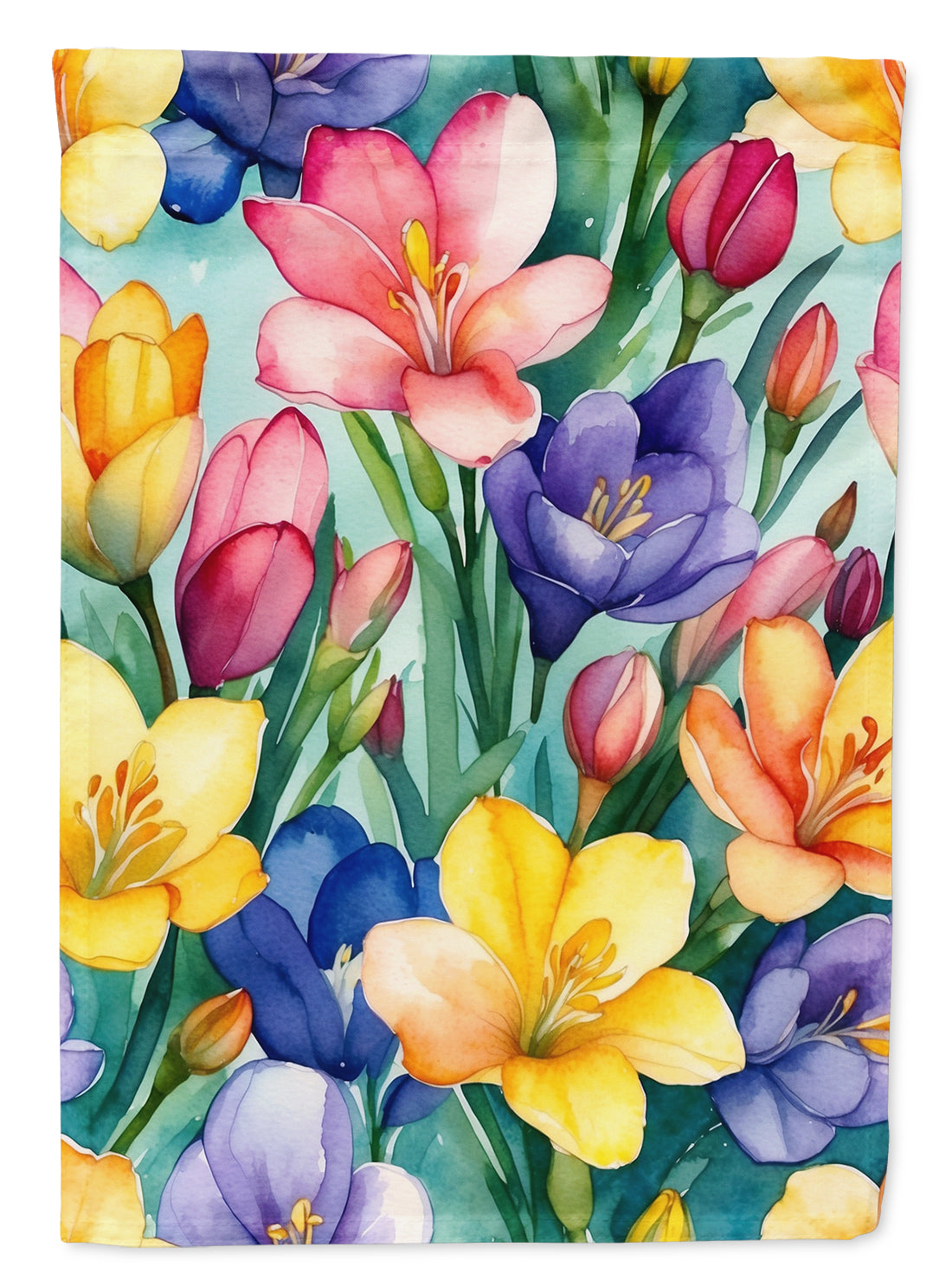Freesia Flowers House Flag 28x40 Porch Sleeve Pole Decorative Outside Yard Banner Artwork Wall Hanging, Polyester