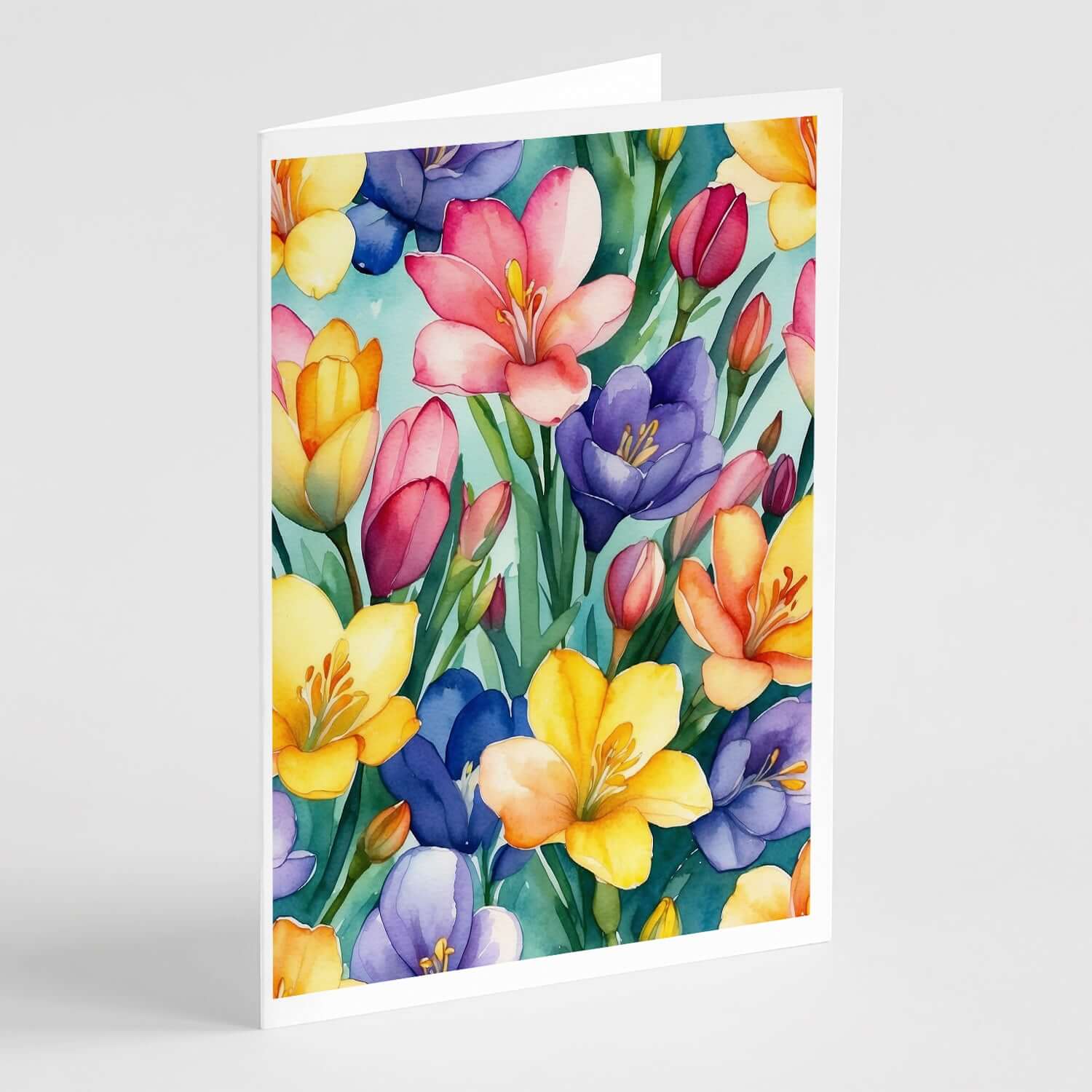 Freesia Flowers Greeting Cards Pack of 8 Blank Cards with Envelopes Whimsical A7 Size 5x7