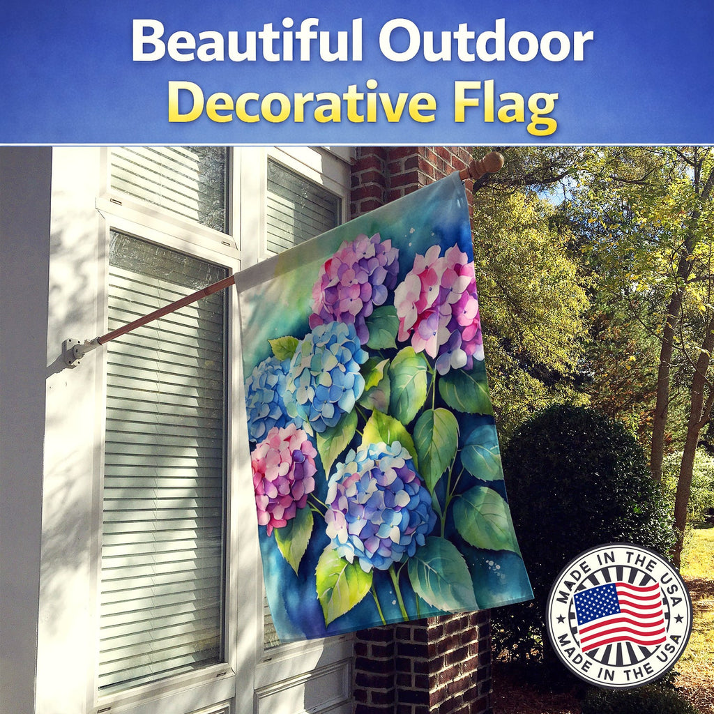 Hydrangeas House Flag 28x40 Porch Sleeve Pole Decorative Outside Yard Banner Artwork Wall Hanging, Polyester