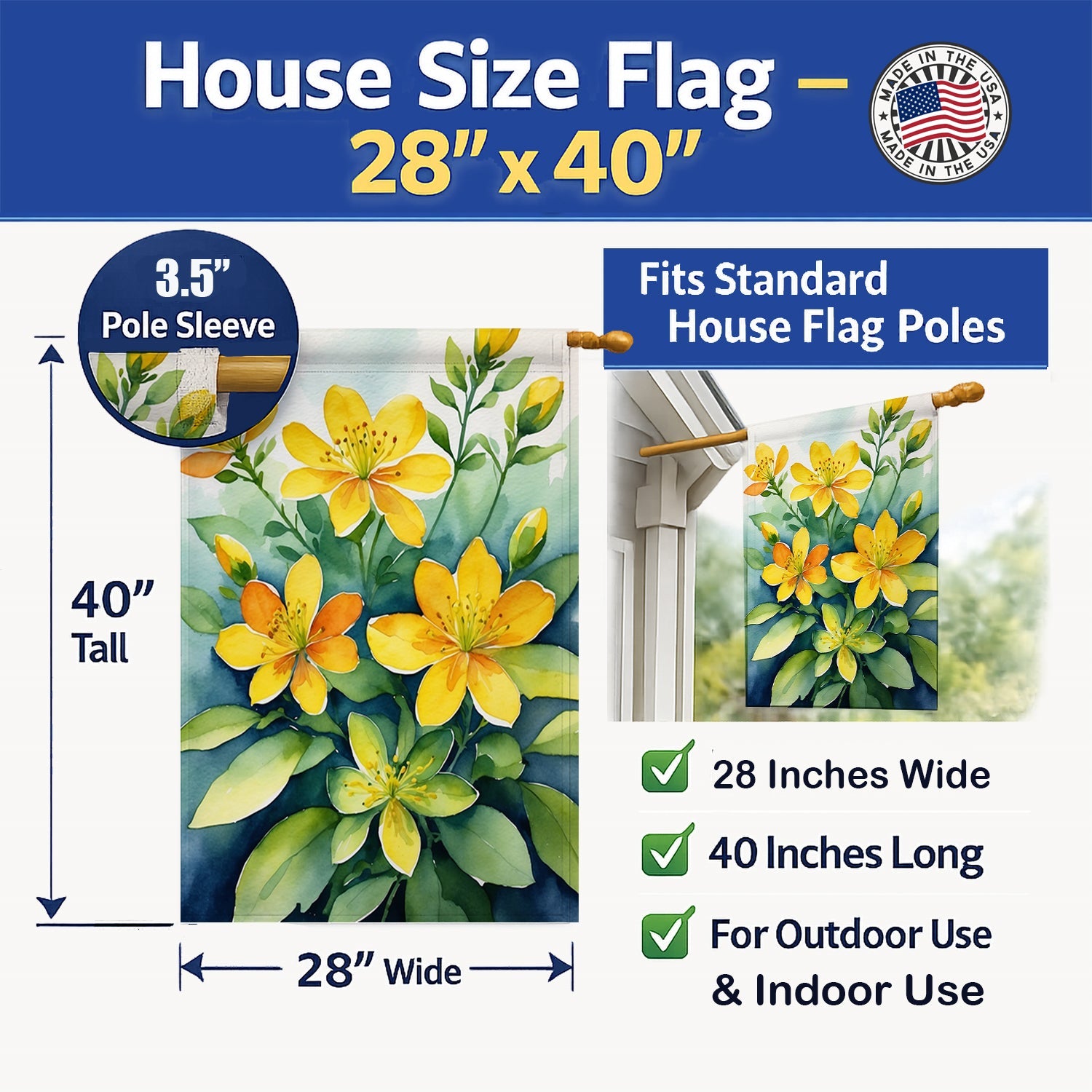 Hypericum or St. John’s Wort House Flag 28x40 Porch Sleeve Pole Decorative Outside Yard Banner Artwork Wall Hanging, Polyester