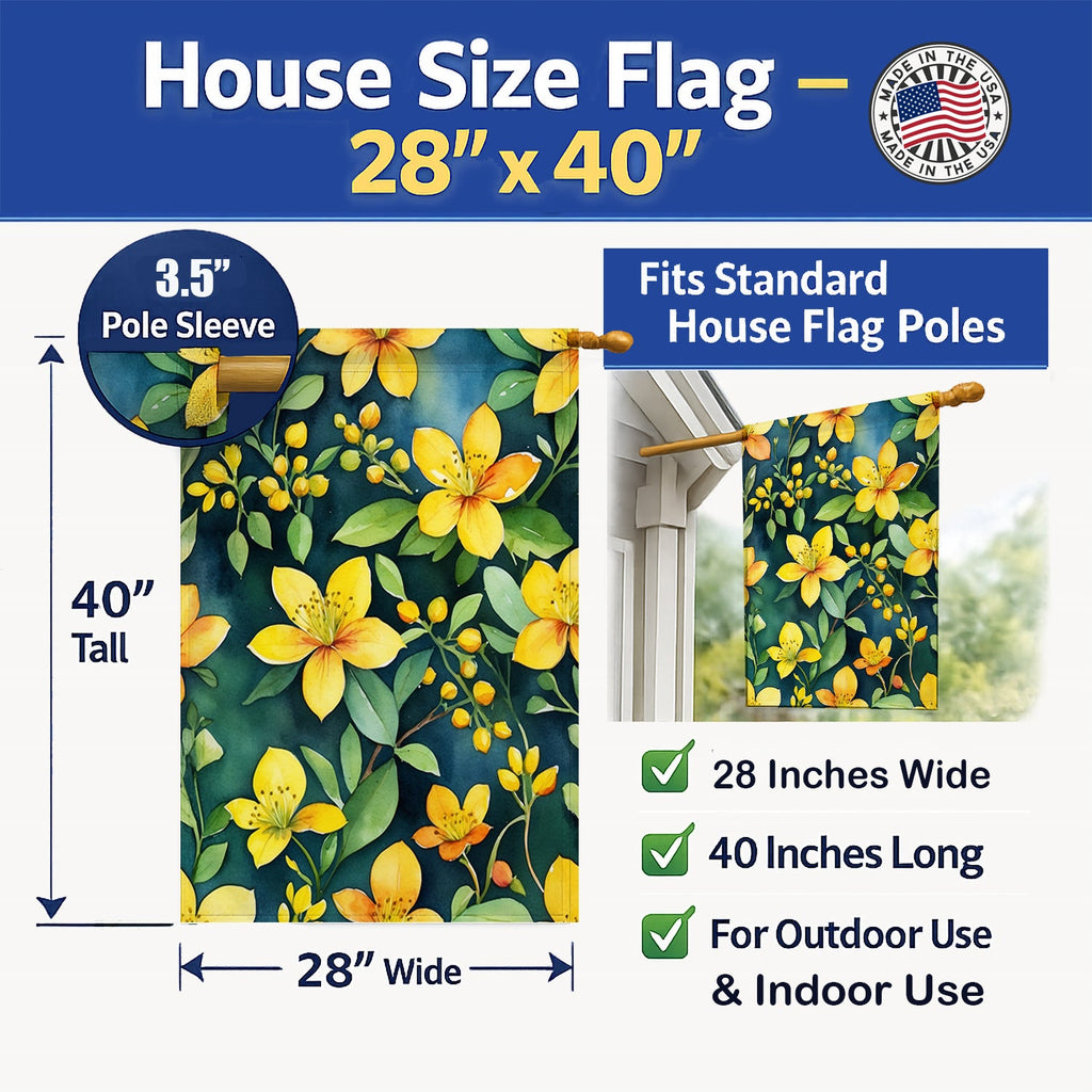 Hypericum or St. John’s Wort House Flag 28x40 Porch Sleeve Pole Decorative Outside Yard Banner Artwork Wall Hanging, Polyester