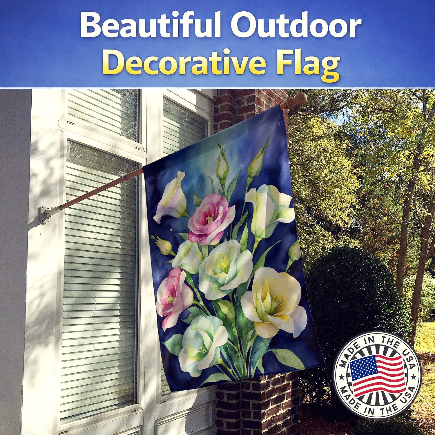 Lisianthus Flowers House Flag 28x40 Porch Sleeve Pole Decorative Outside Yard Banner Artwork Wall Hanging, Polyester