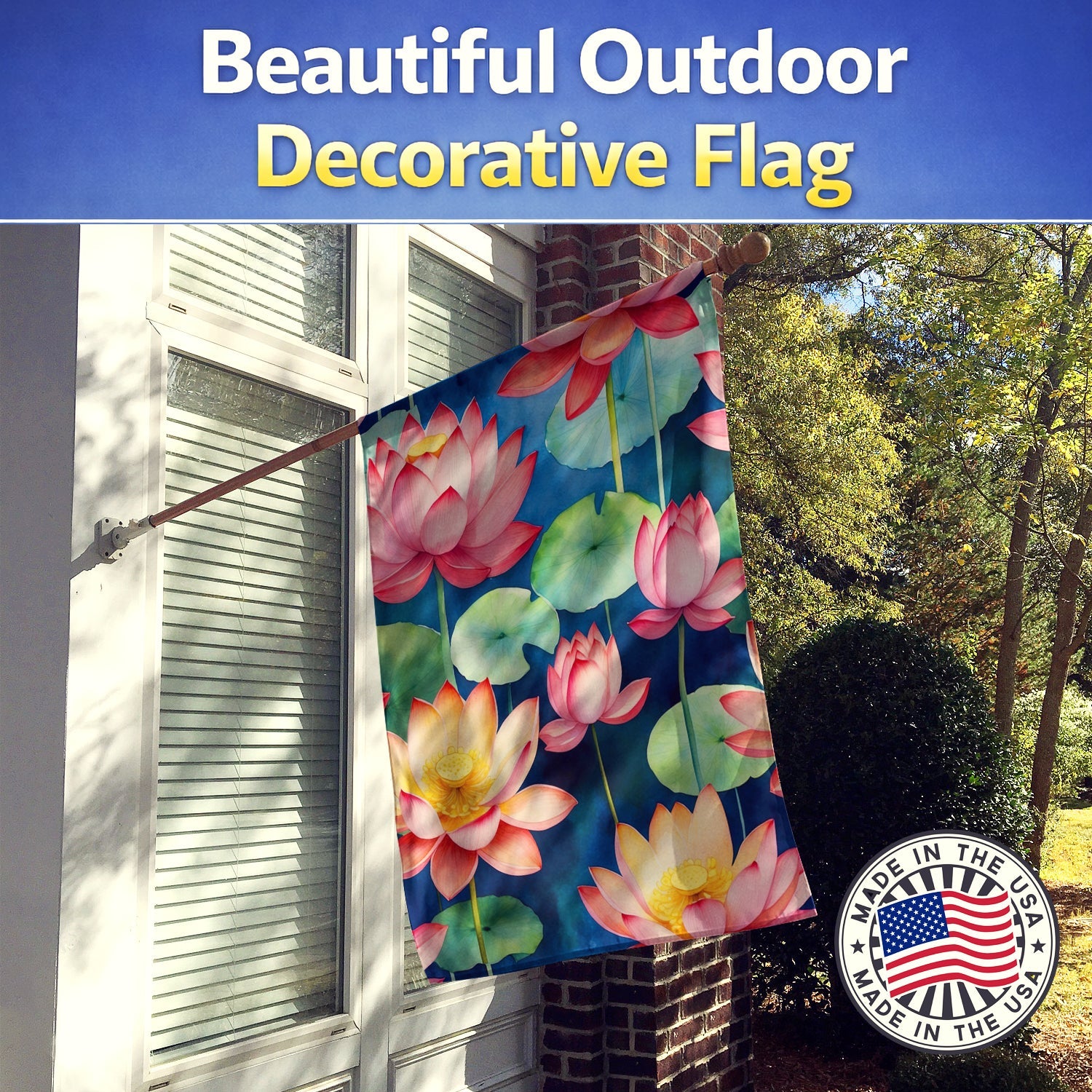 Lotus Flowers House Flag 28x40 Porch Sleeve Pole Decorative Outside Yard Banner Artwork Wall Hanging, Polyester