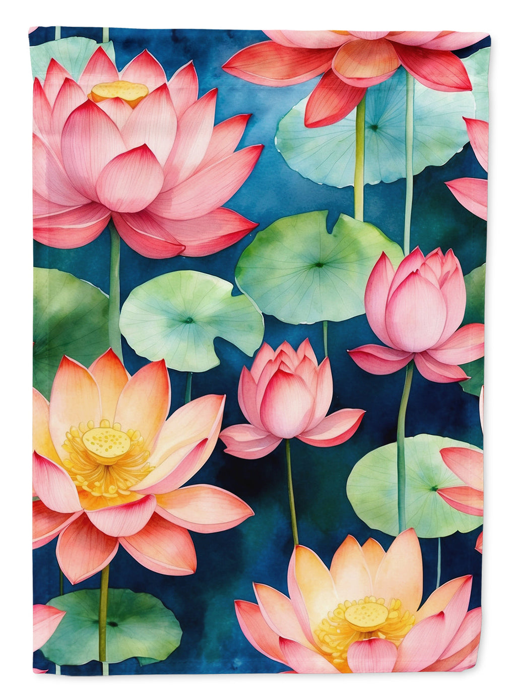 Lotus Flowers House Flag 28x40 Porch Sleeve Pole Decorative Outside Yard Banner Artwork Wall Hanging, Polyester