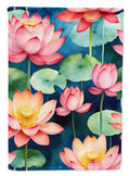 Lotus Flowers House Flag 28x40 Porch Sleeve Pole Decorative Outside Yard Banner Artwork Wall Hanging, Polyester