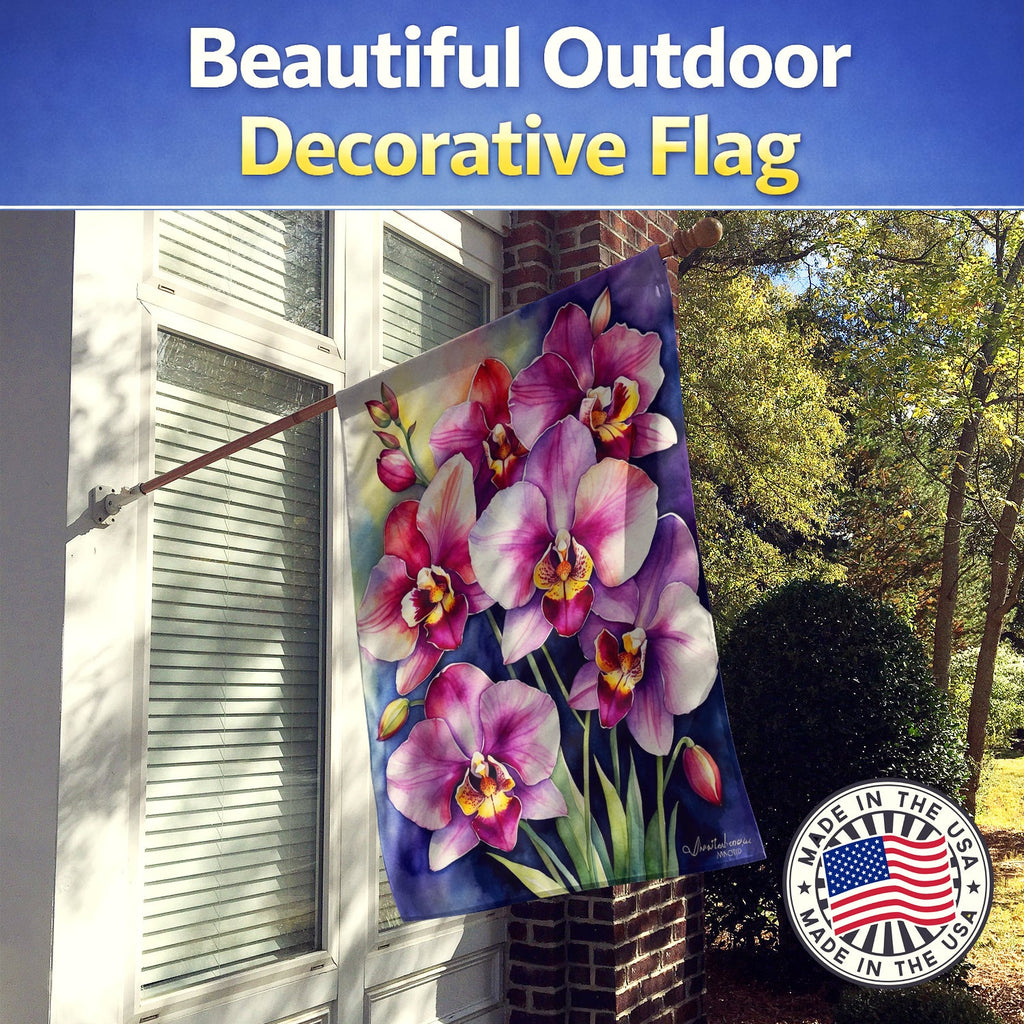 Miltoniopsis Orchids House Flag 28x40 Porch Sleeve Pole Decorative Outside Yard Banner Artwork Wall Hanging, Polyester