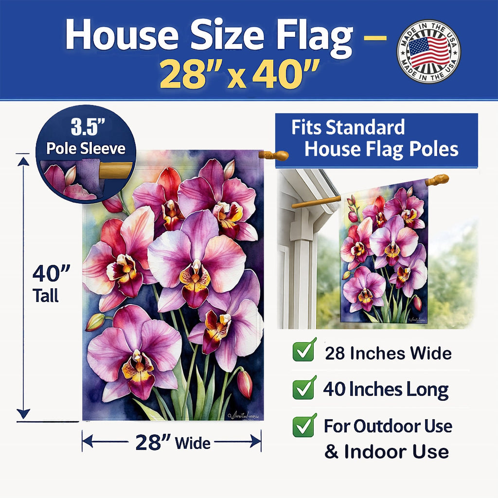 Miltoniopsis Orchids House Flag 28x40 Porch Sleeve Pole Decorative Outside Yard Banner Artwork Wall Hanging, Polyester