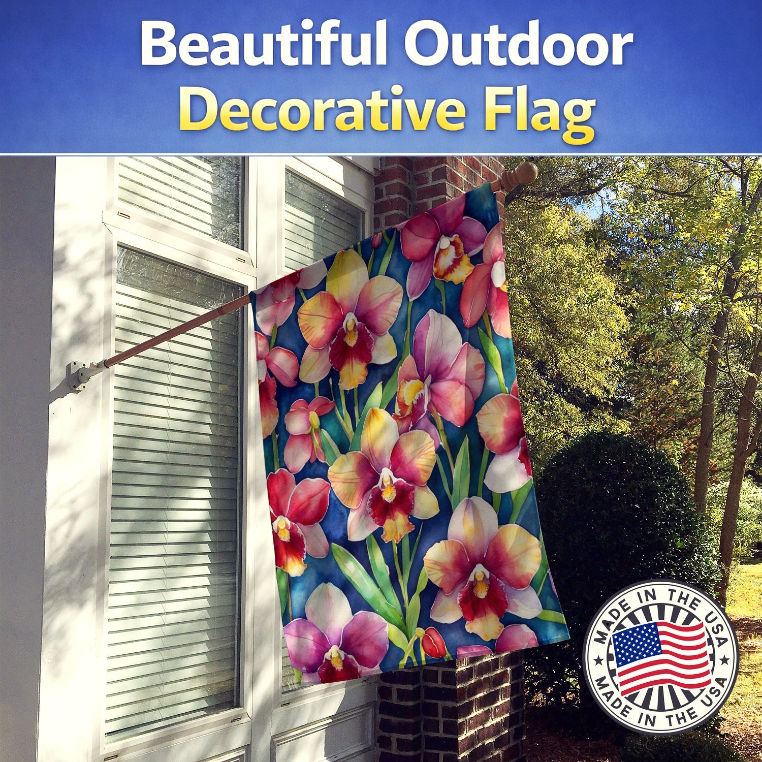 Miltoniopsis Orchids House Flag 28x40 Porch Sleeve Pole Decorative Outside Yard Banner Artwork Wall Hanging, Polyester