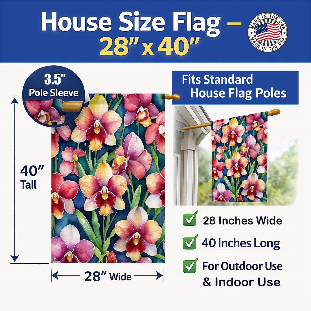 Miltoniopsis Orchids House Flag 28x40 Porch Sleeve Pole Decorative Outside Yard Banner Artwork Wall Hanging, Polyester