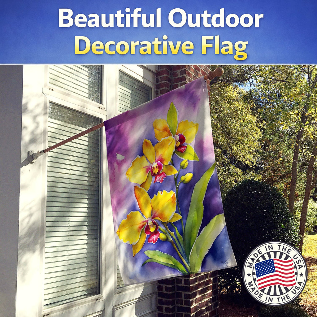 Oncidium Orchids House Flag 28x40 Porch Sleeve Pole Decorative Outside Yard Banner Artwork Wall Hanging, Polyester