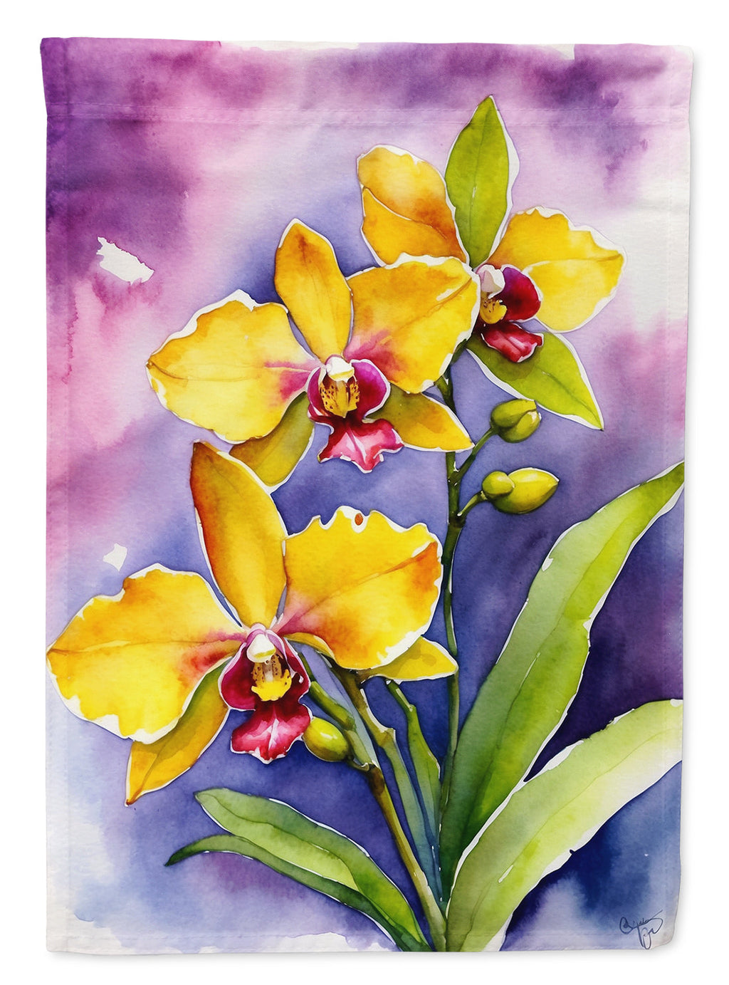 Oncidium Orchids House Flag 28x40 Porch Sleeve Pole Decorative Outside Yard Banner Artwork Wall Hanging, Polyester