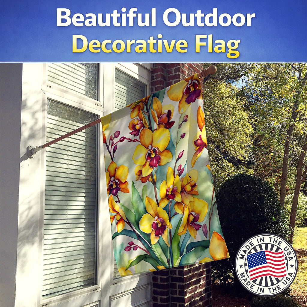 Oncidium Orchids House Flag 28x40 Porch Sleeve Pole Decorative Outside Yard Banner Artwork Wall Hanging, Polyester
