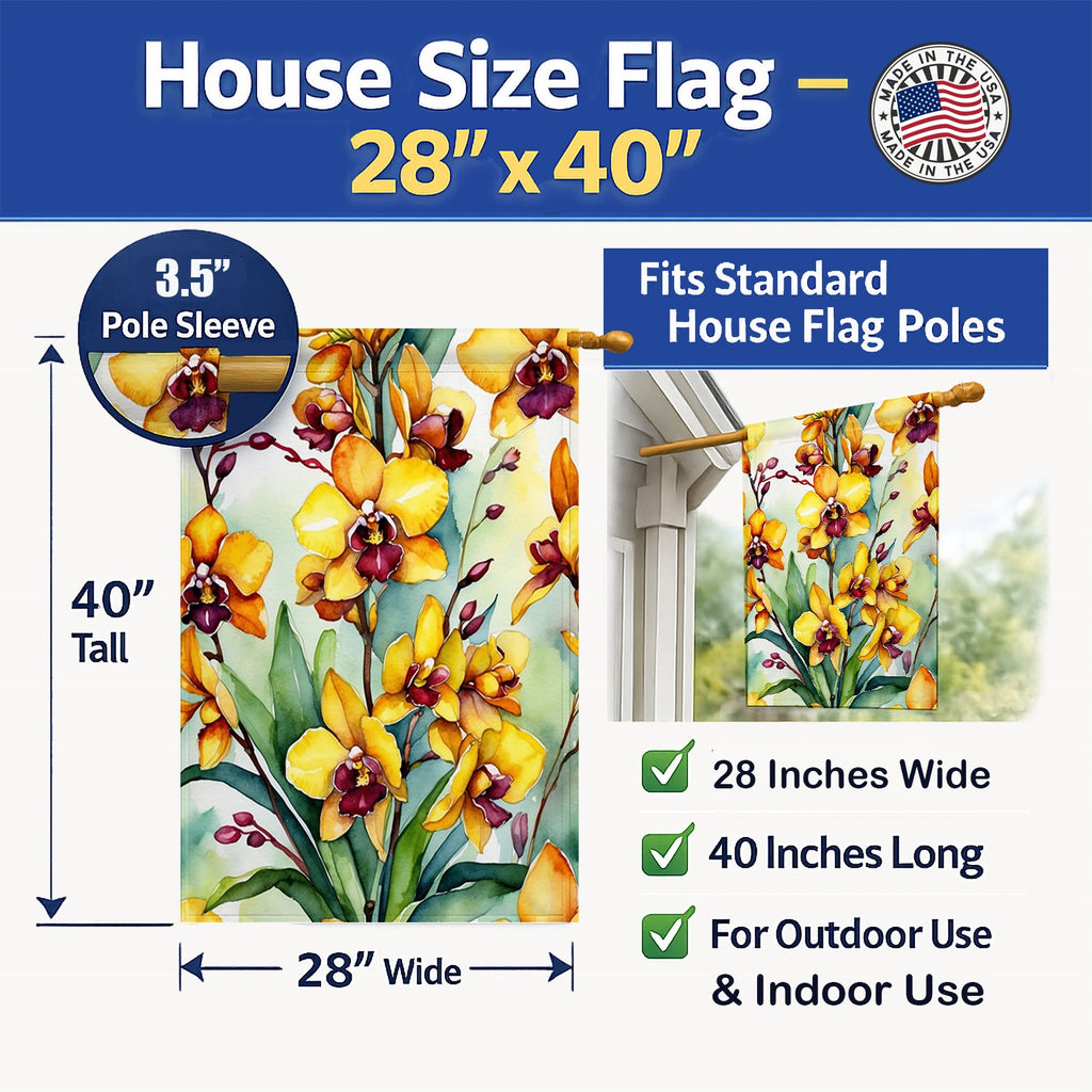 Oncidium Orchids House Flag 28x40 Porch Sleeve Pole Decorative Outside Yard Banner Artwork Wall Hanging, Polyester