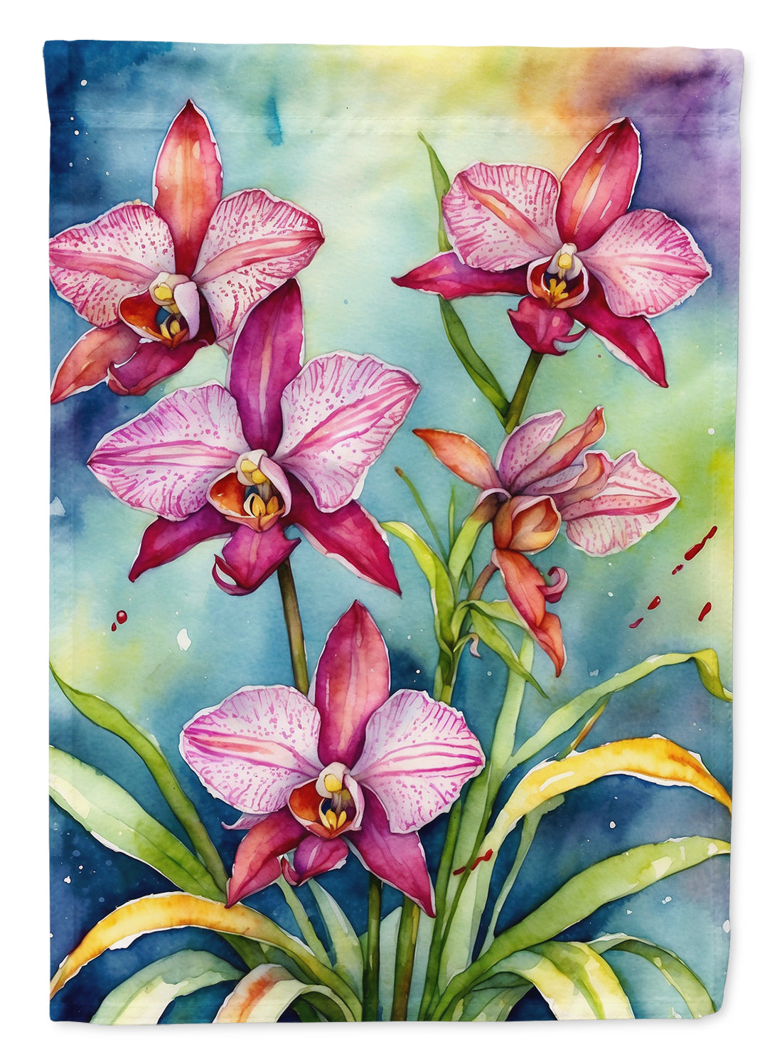 Orchids House Flag 28x40 Porch Sleeve Pole Decorative Outside Yard Banner Artwork Wall Hanging, Polyester