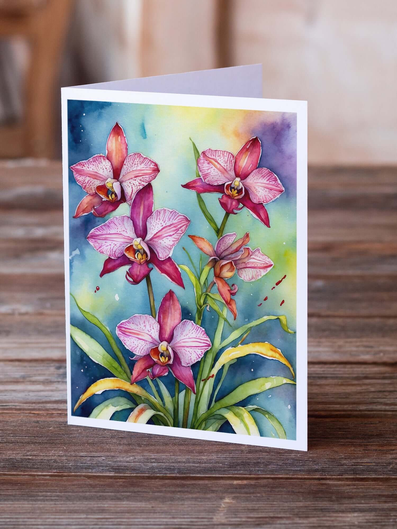 Orchids Greeting Cards Pack of 8 Blank Cards with Envelopes Whimsical A7 Size 5x7