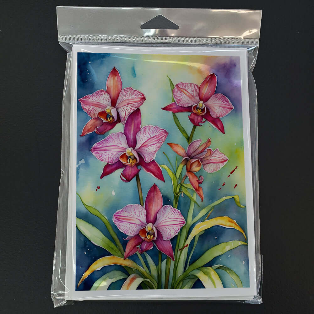Orchids Greeting Cards Pack of 8 Blank Cards with Envelopes Whimsical A7 Size 5x7