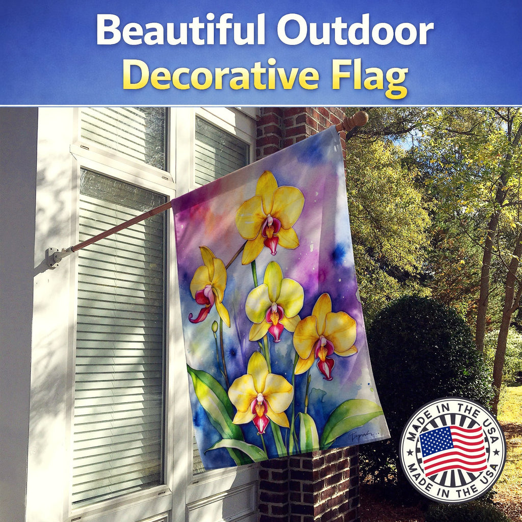 Paphiopedilum Orchids House Flag 28x40 Porch Sleeve Pole Decorative Outside Yard Banner Artwork Wall Hanging, Polyester