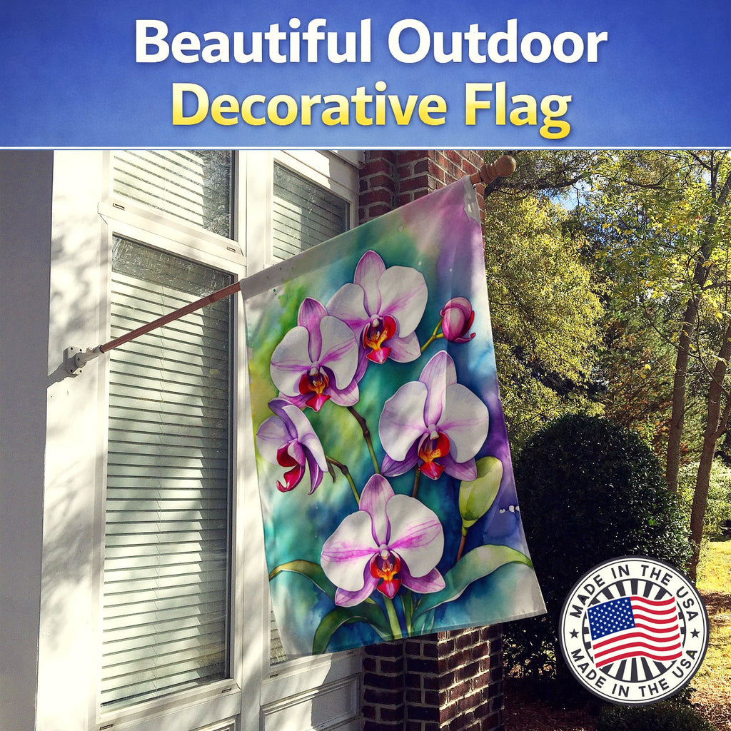 Phalaenopsis Orchids House Flag 28x40 Porch Sleeve Pole Decorative Outside Yard Banner Artwork Wall Hanging, Polyester