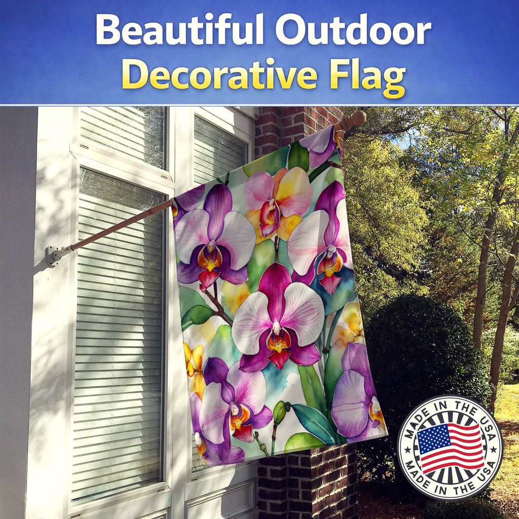 Phalaenopsis Orchids House Flag 28x40 Porch Sleeve Pole Decorative Outside Yard Banner Artwork Wall Hanging, Polyester