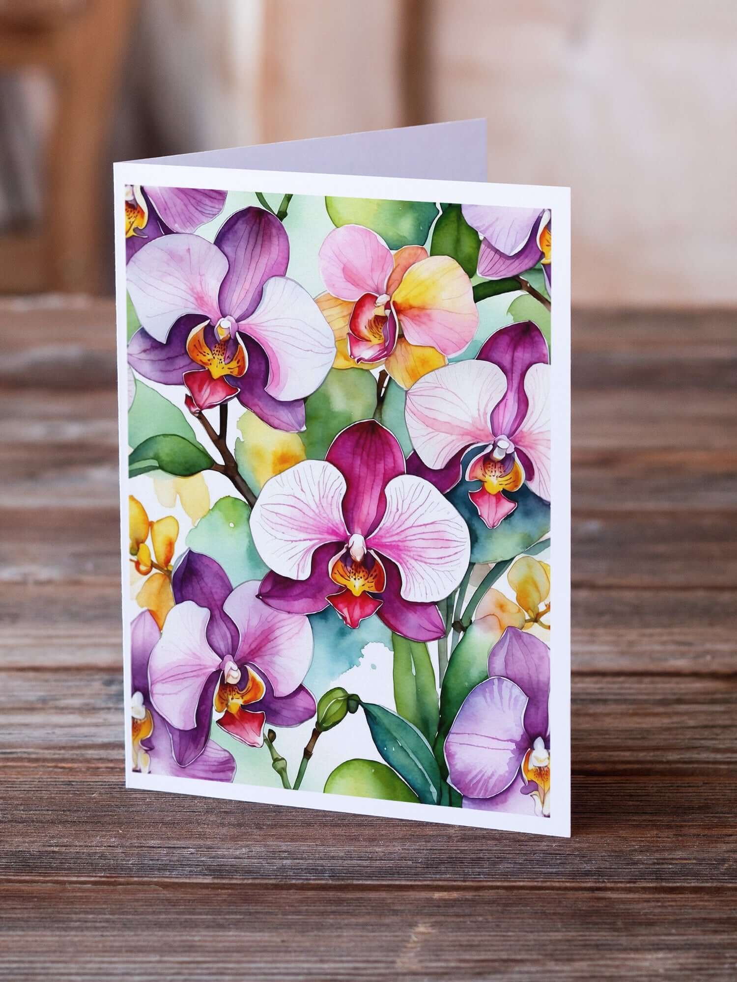 Phalaenopsis Orchids Greeting Cards Pack of 8 Blank Cards with Envelopes Whimsical A7 Size 5x7