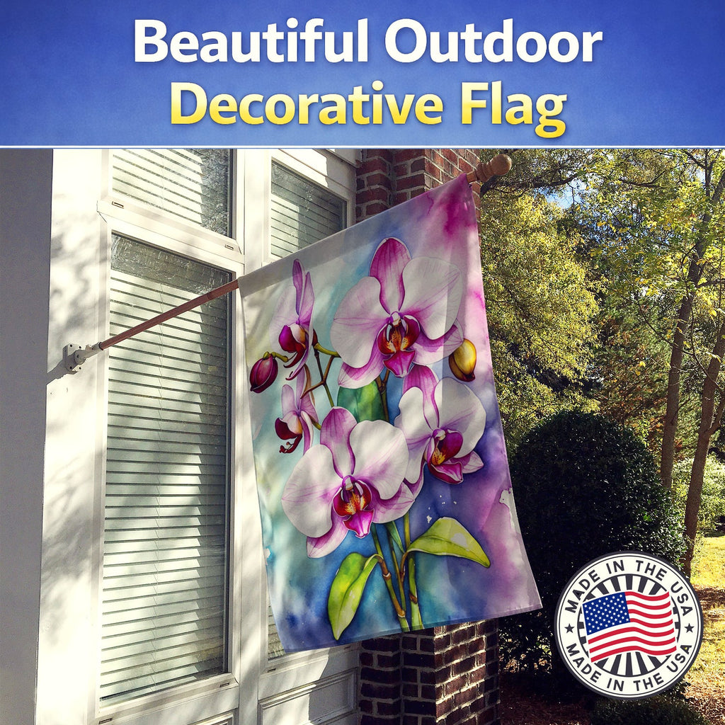 Phalaenopsis Orchids House Flag 28x40 Porch Sleeve Pole Decorative Outside Yard Banner Artwork Wall Hanging, Polyester