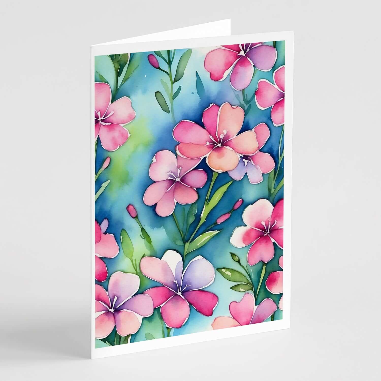 Phlox Flowers Greeting Cards Pack of 8 Blank Cards with Envelopes Whimsical A7 Size 5x7